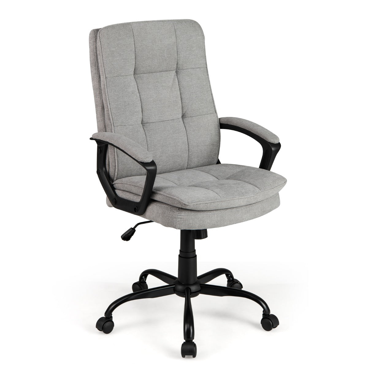 LIVSK Ergonomische Bureaustoel - Verstelbaar van 104-114 cm - Gebogen Rugleuning - Stevig 5-sterrenonderstel - Zwart + Grijs