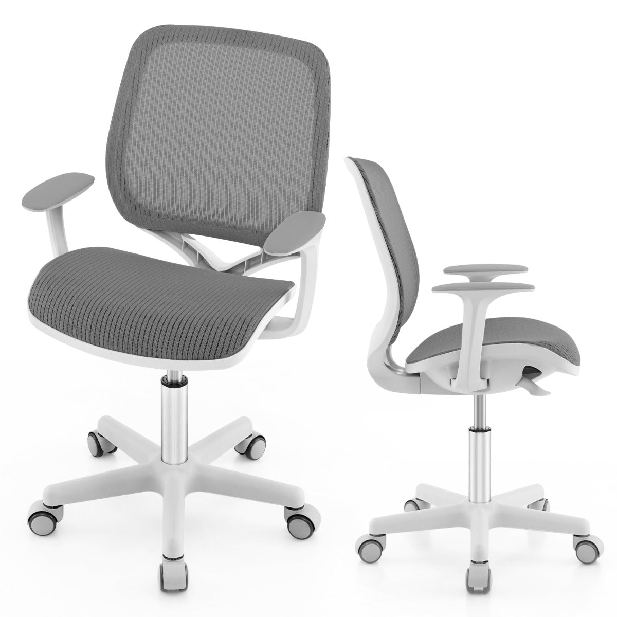 LIVSK Ergonomische Kinderbureaustoel - In hoogte verstelbaar van 80-92 cm - 360° Draaibaar - Comfortabele Nylon Mesh - Grijs