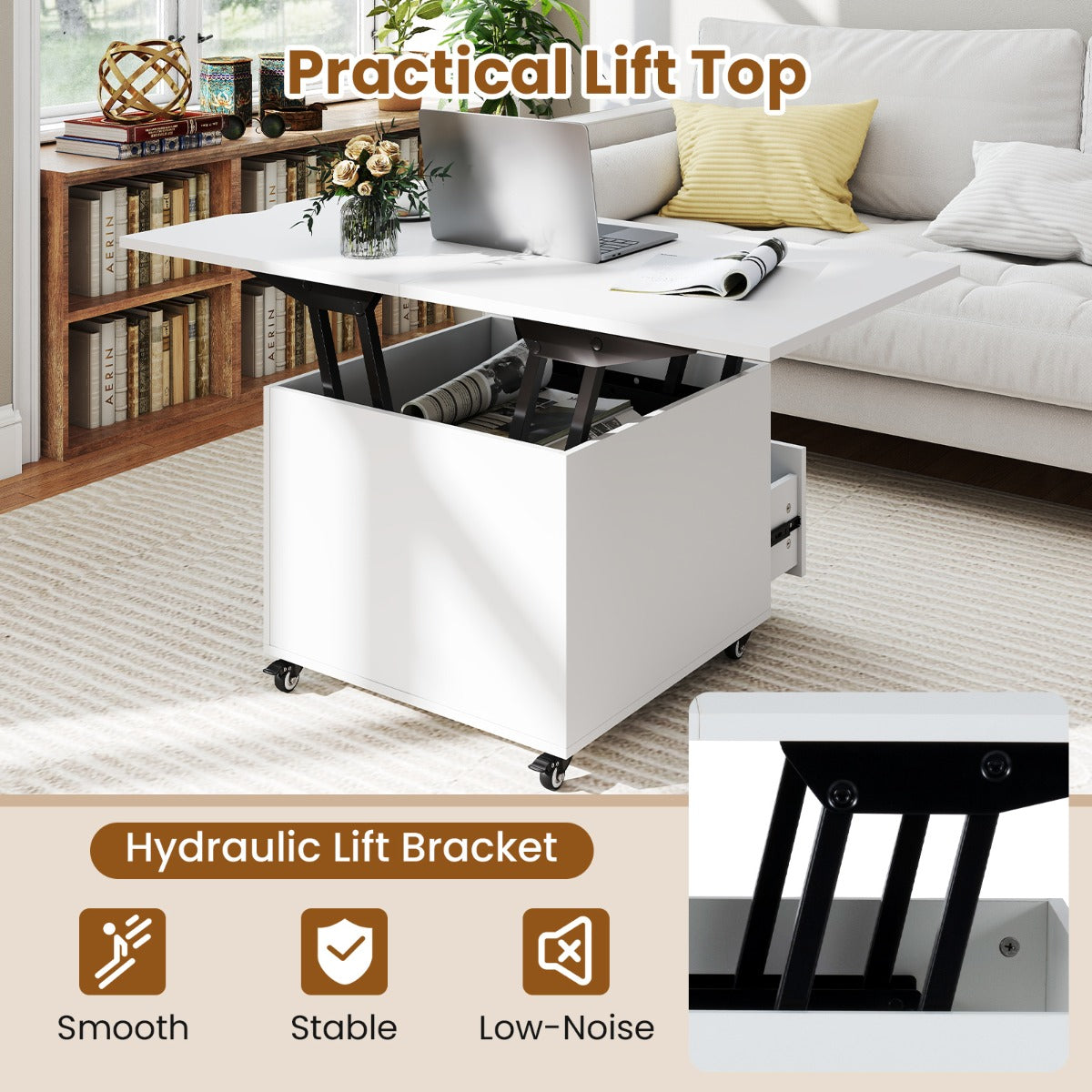 Livsk costway in hoogte verstelbare salontafel 3 in 1 opvouwbare eettafel moderne uitschuifbare salontafel 4