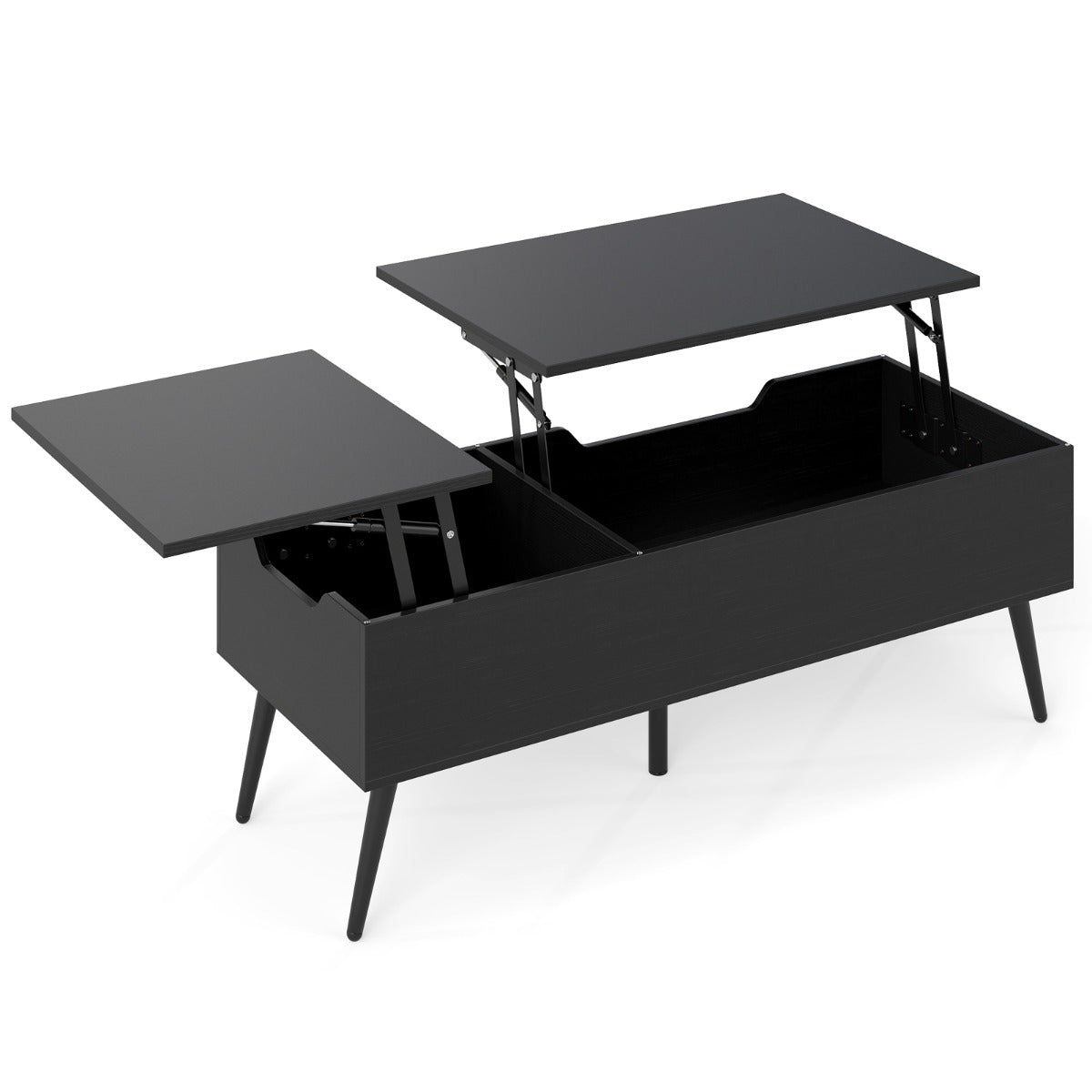 LIVSK Salontafel met Hefblad - Verstelbaar tot 53,5 cm - 2 Opbergvakken - Duurzaam - Antislip Voetdoppen - Zwart