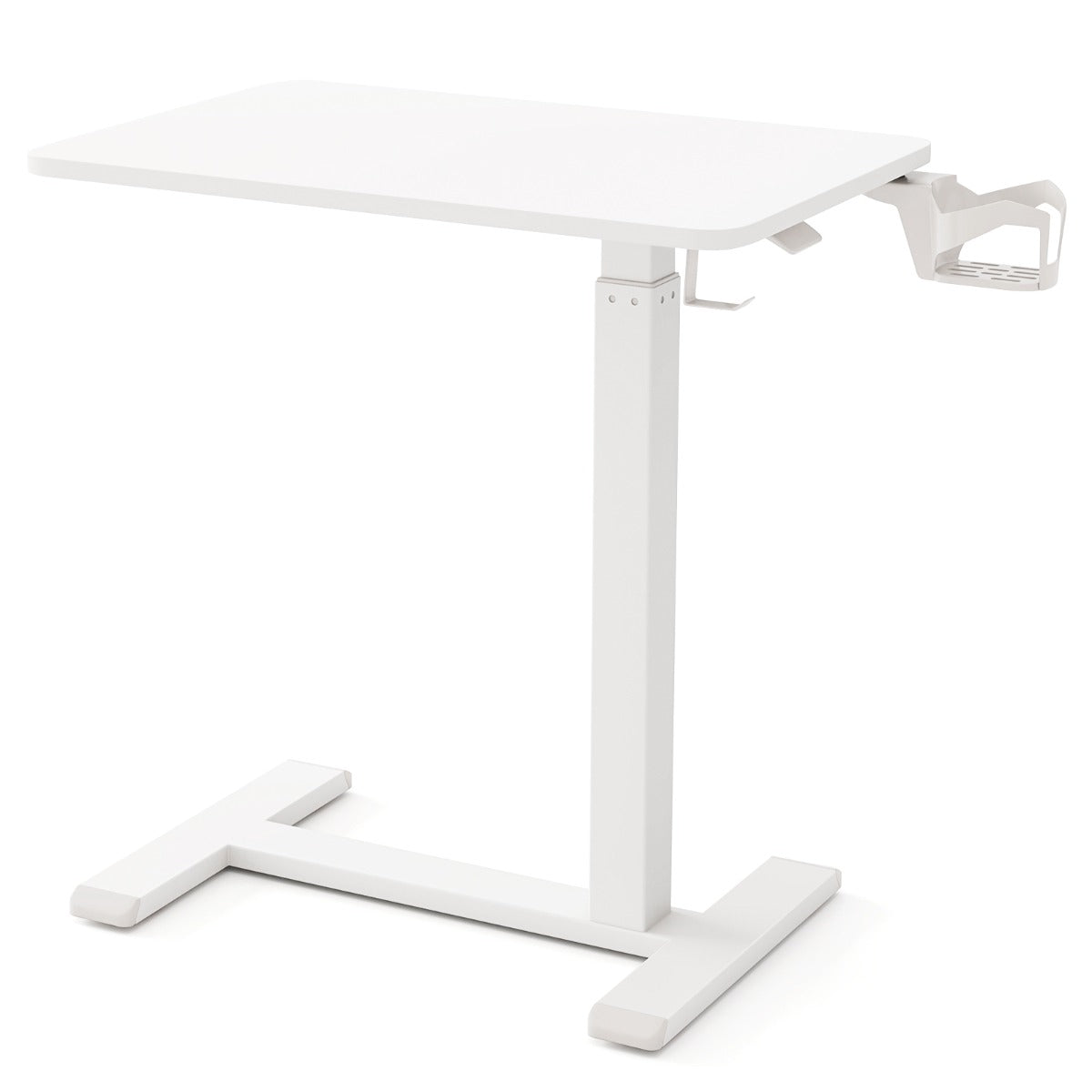 LIVSK Hoogte Verstelbare Bijzettafel - Draaibare Bekerhouder - 4 Verborgen Wielen - Staal tot 40 kg - 60 x 40 x 65,5 cm - Wit