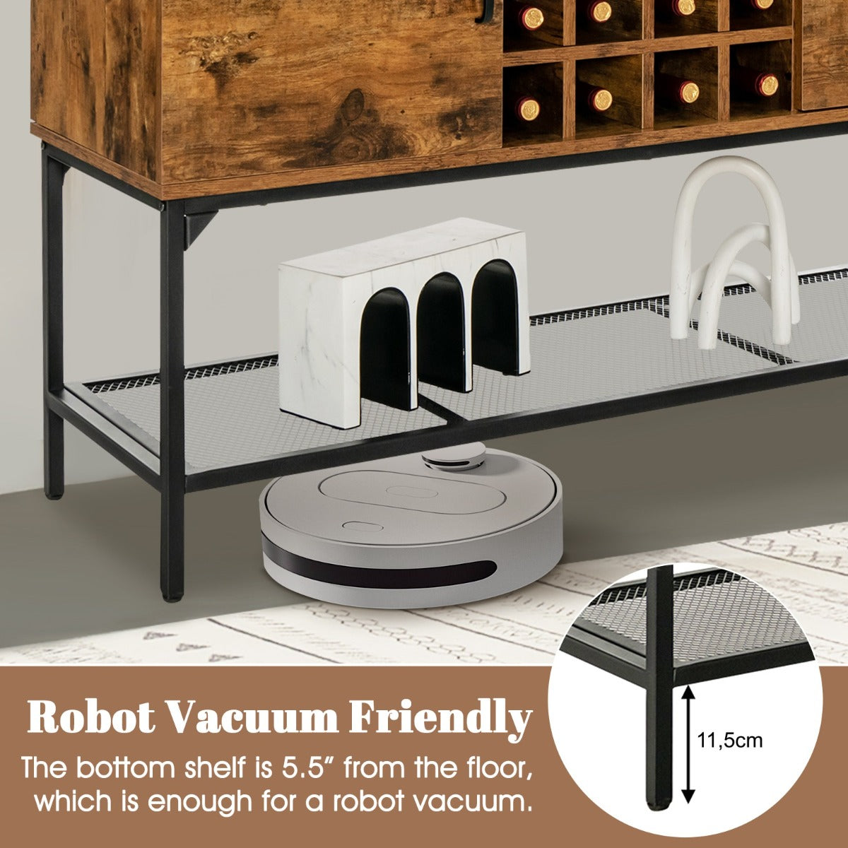 LIVSK Multifunctionele Buffetkast - Dressoir met Wijnrek voor 8 Flessen - 2 Deurkasten - Stevig en Duurzaam - 120 x 40 x 85 cm -