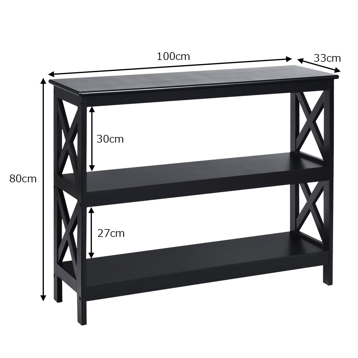 Livsk costway industriele 3 laagse consoletafel rustieke bank bijzettafel met opbergplank x ontwerp boekenplank zwart 2