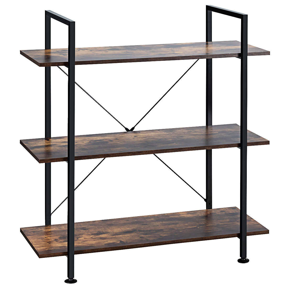 LIVSK Multifunctionele Boekenkast - 3 Niveaus - Duurzaam Spaanplaat en IJzer - Retro Design - Tot 10 kg per plank - Zoals