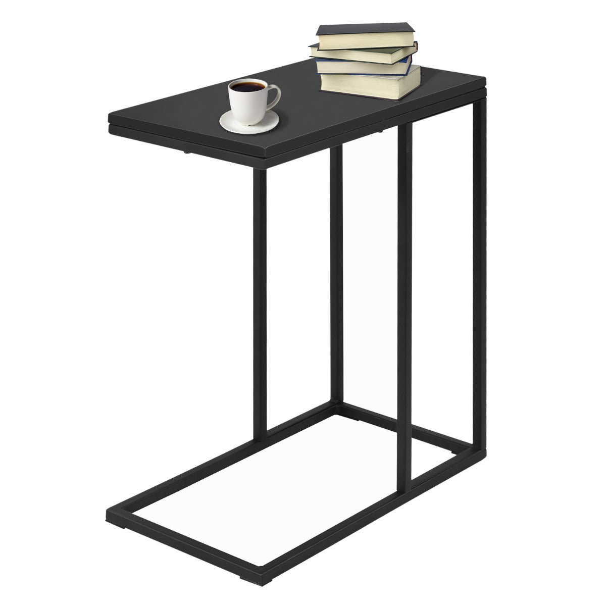 Livsk costway industriele bijzettafel nachtkastje zwart hout laptop tafel nachtkastje metalen c vormig frame en rechthoekig mdf tafelblad 1 1