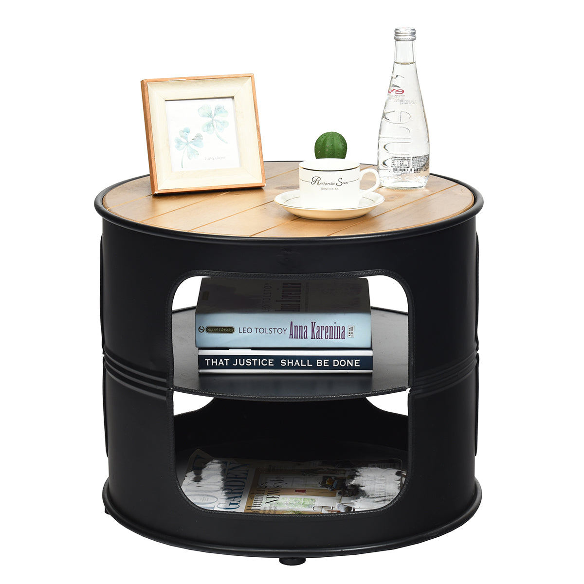Livsk costway industriele bijzettafel van hout en metaal 3 niveaus koffietafel tot 50 kg belastbaar telefoontafel rond nachtkastje 50 x 50 x 415 cm