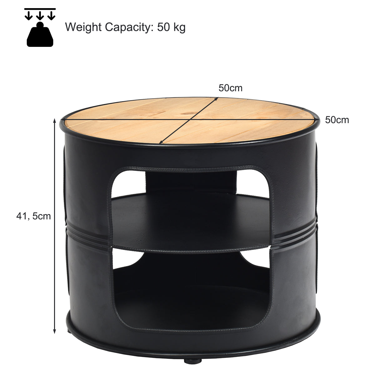 Livsk costway industriele bijzettafel van hout en metaal 3 niveaus koffietafel tot 50 kg belastbaar telefoontafel rond nachtkastje 50 x 50 x 415 cm 4