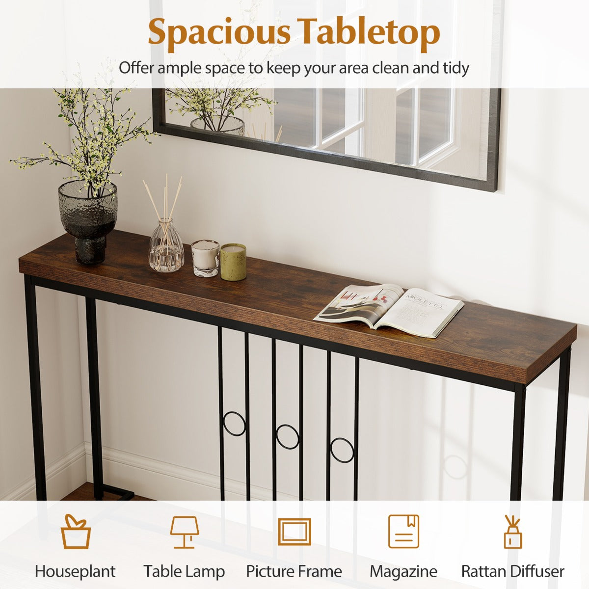 Livsk costway industriele console tafel 140 cm smalle gang console tafel 3