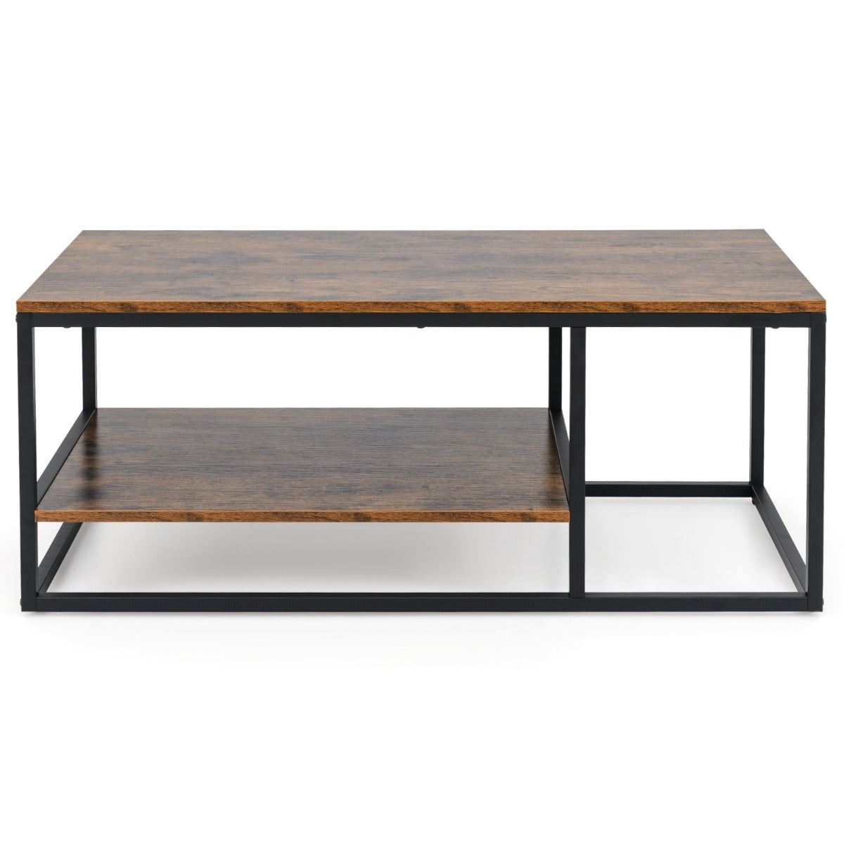 LIVSK Salontafel met 2 Niveaus - Rustiek Bruin Houtnerf en Zwart Metaal - Ruime Opbergruimte - 105 x 50 x 42,5 cm - Bruin