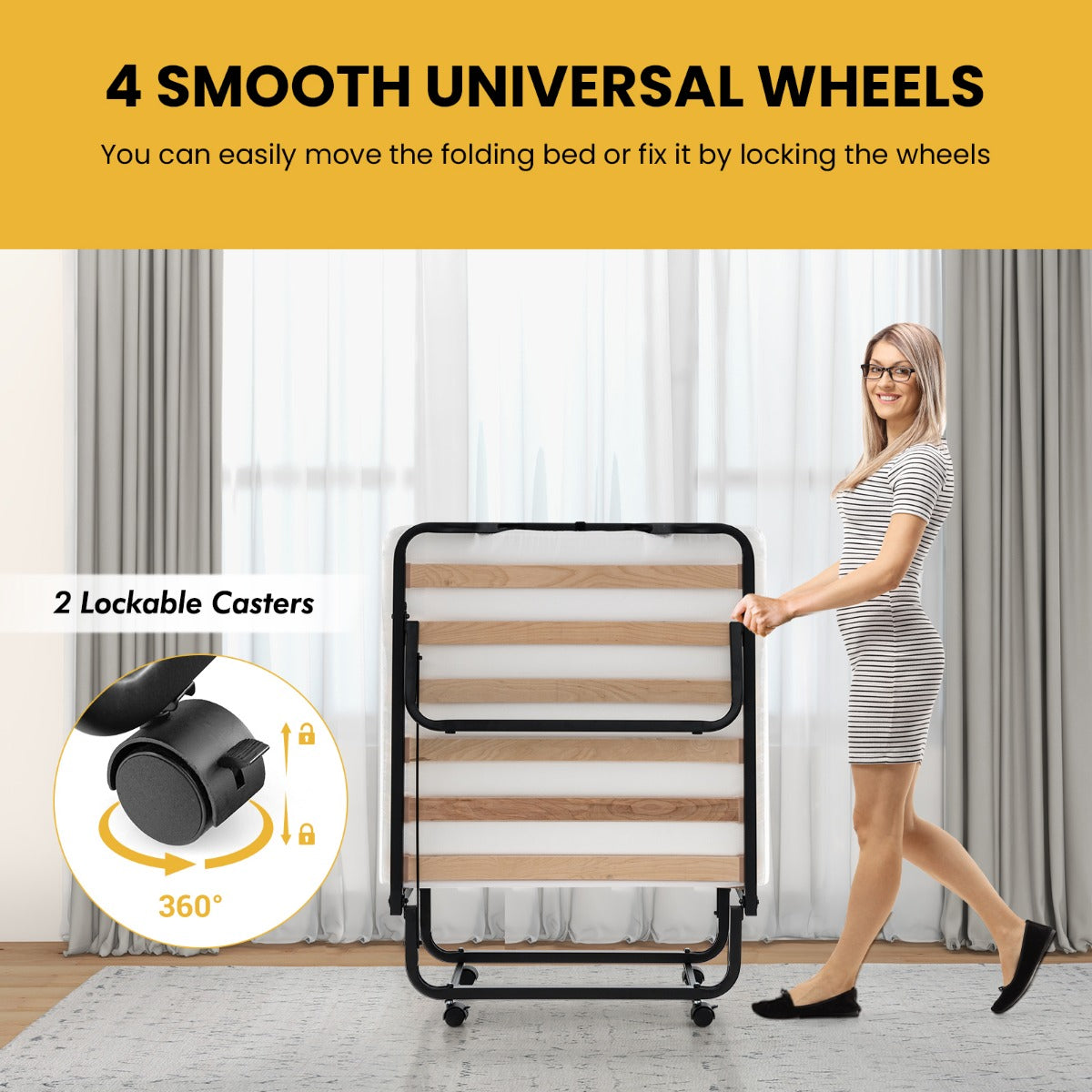 LIVSK Opklapbed met 10 cm Schuimstofmatras - Maximaal 220 kg - Antislip - Inklapbaar - Ruimtebesparend - Zwart