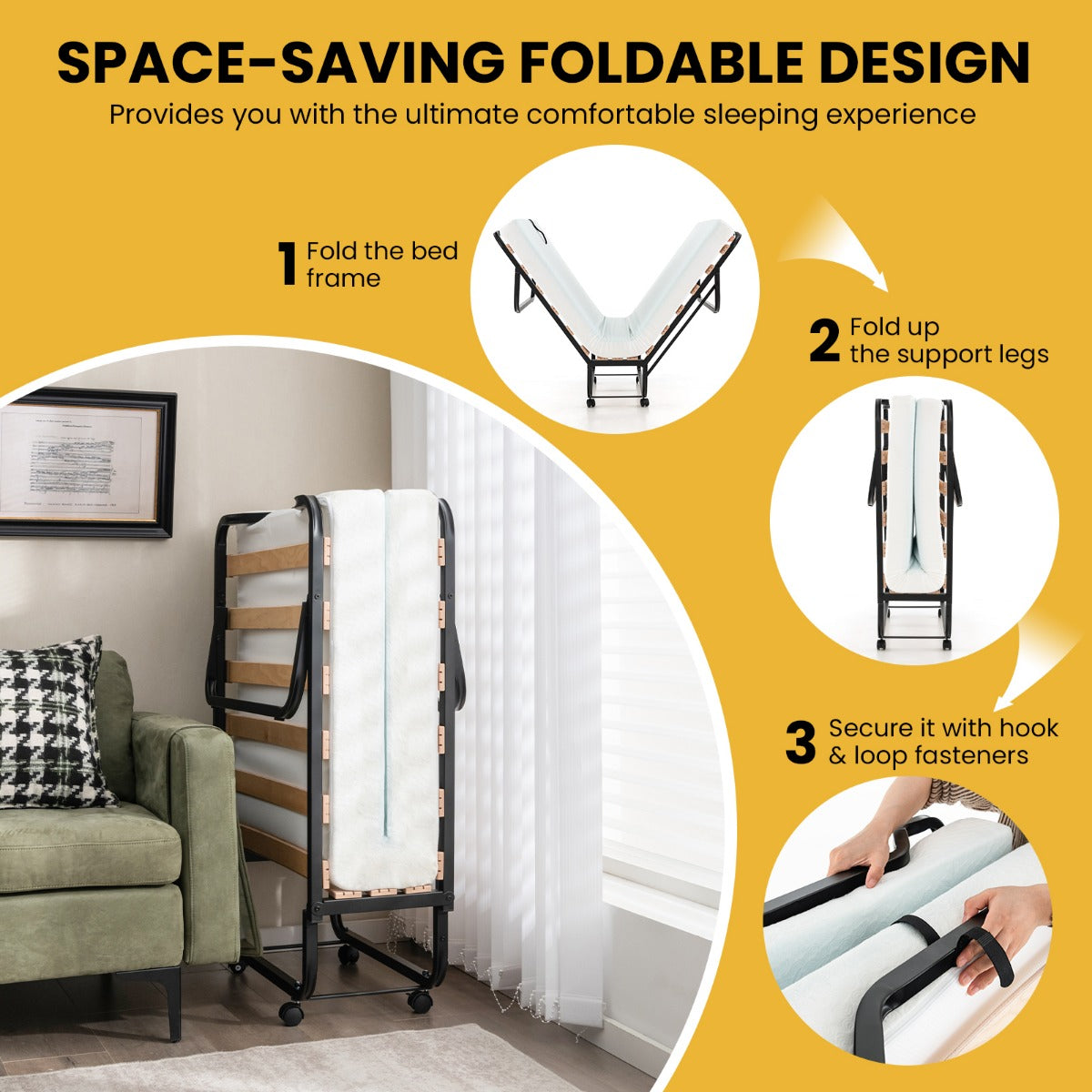 LIVSK Opklapbed met 10 cm Schuimstofmatras - Maximaal 220 kg - Antislip - Inklapbaar - Ruimtebesparend - Zwart