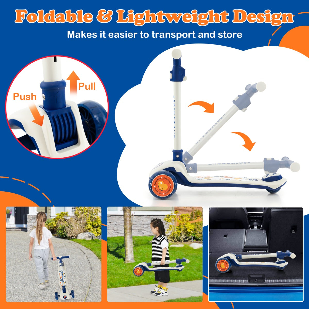 LIVSK Inklapbare Kinderstep - Verstelbaar Stuur 63-83 cm - LED Wielen - Lean-to-Steer - Voor 3-5 Jaar - Wit