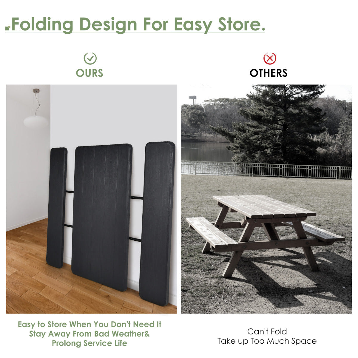 LIVSK Inklapbare Picknicktafel met Banken - Waterdicht en Weerbestendig - Voor 4-6 Personen - 136 x 70 cm - Zwart
