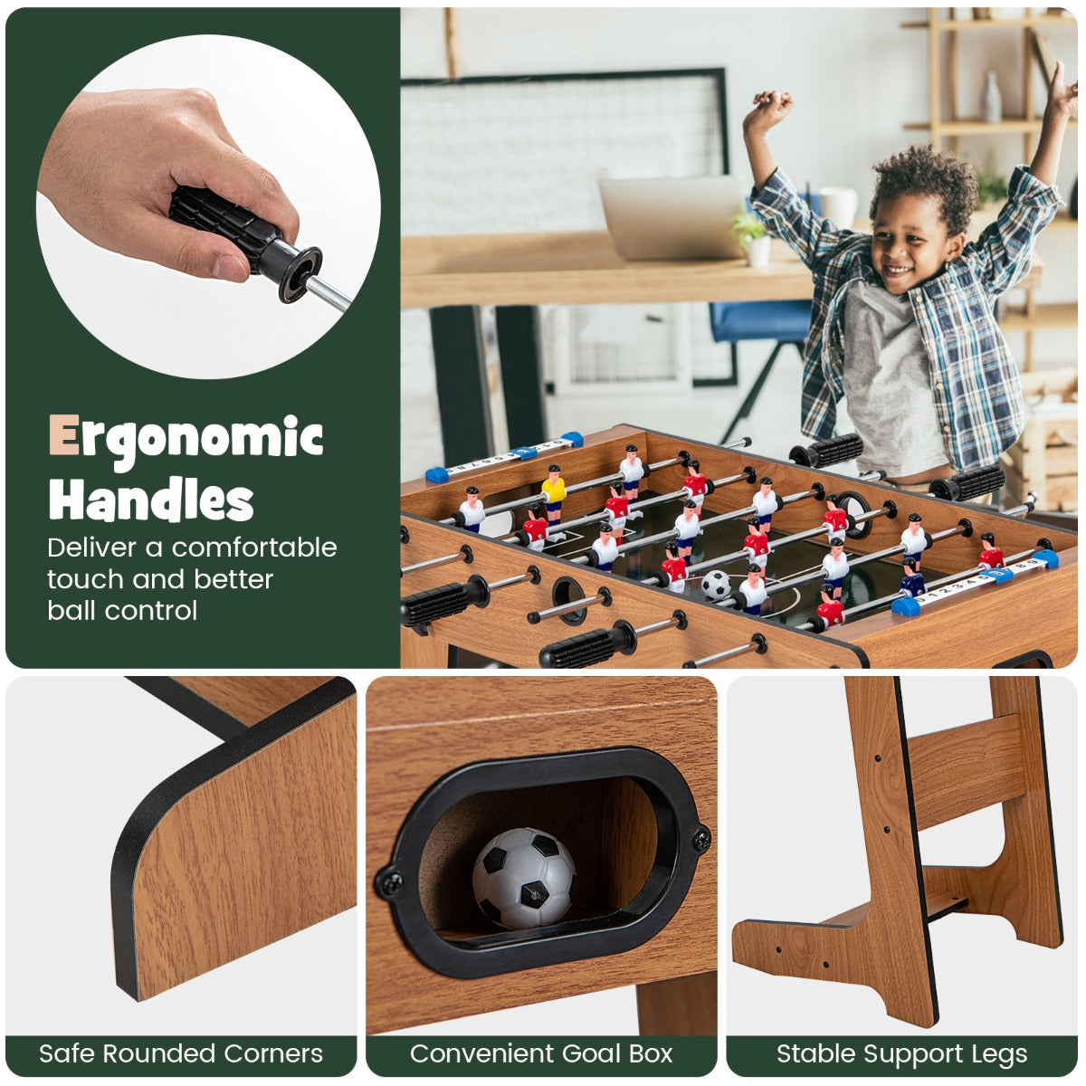 LIVSK Inklapbare Tafelvoetbaltafel - Compact Design - Duurzame Constructie - Ergonomische Handgreep - 69 x 60 x 71 cm - Natuur