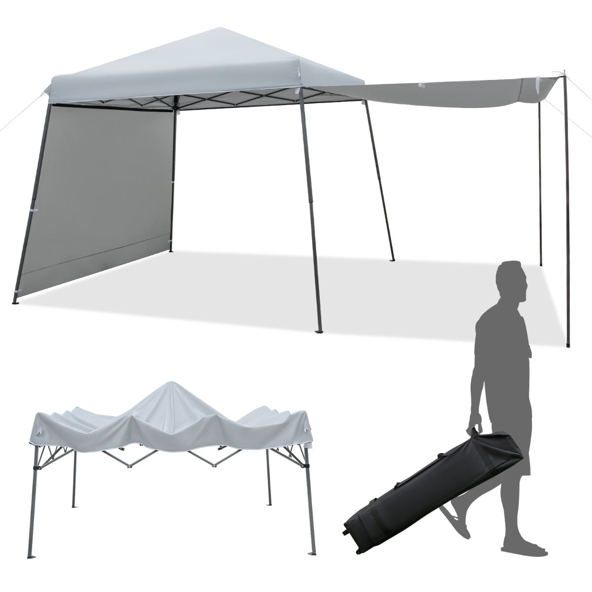 LIVSK Pop-up Luifel met Zijwanden - Groot Schaduwgebied 300 x 300 x 235-255 cm - Draagbaar en Waterdicht - Grijs