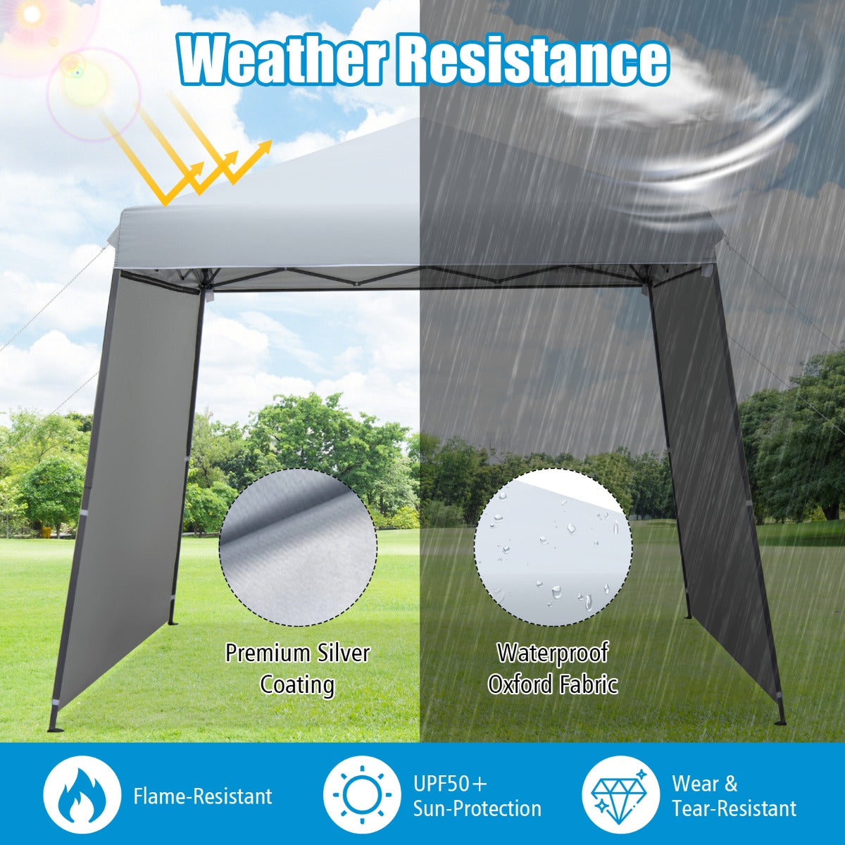 LIVSK Pop-up Luifel met Zijwanden - Groot Schaduwgebied 300 x 300 x 235-255 cm - Draagbaar en Waterdicht - Grijs