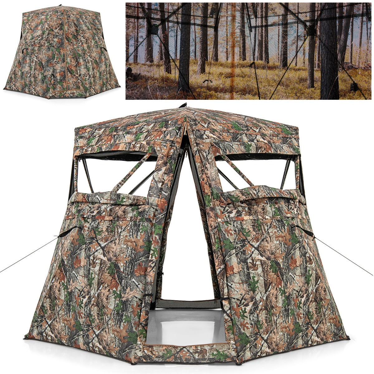LIVSK Jachtschuilplaats met 360° Zicht - Draagbare Pop-up Structuur - Voor 2-3 Personen - Waterdicht - Camouflage