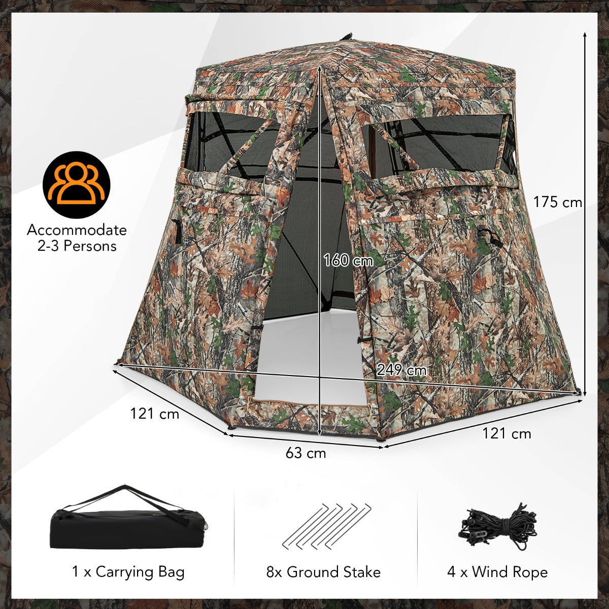 LIVSK Jachtschuilplaats met 360° Zicht - Draagbare Pop-up Structuur - Voor 2-3 Personen - Waterdicht - Camouflage