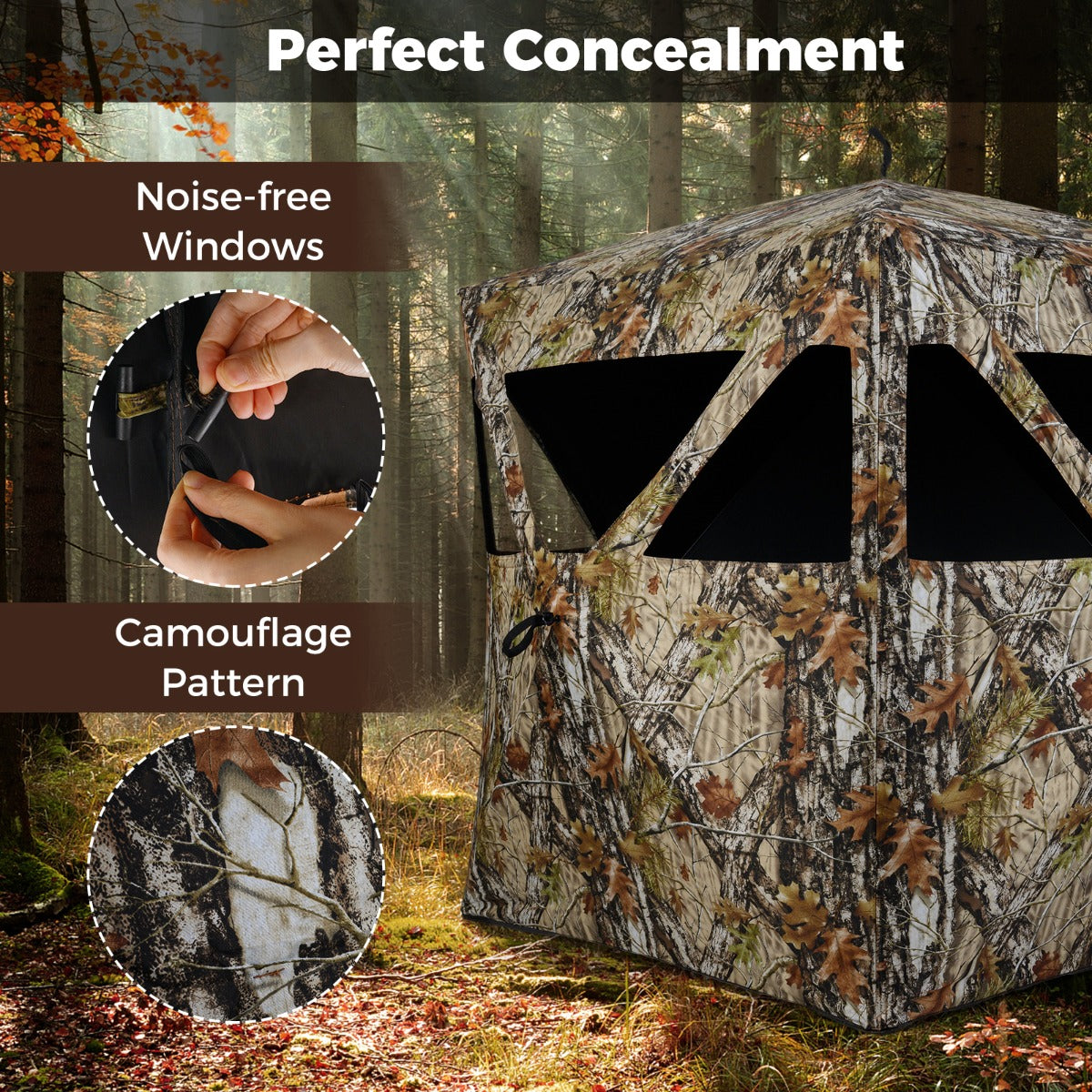 Livsk costway jachtverbergplaats tweepersoons grondtent draagbare pop up camouflage schuilplaats 140 x 140 x 170 cm 5