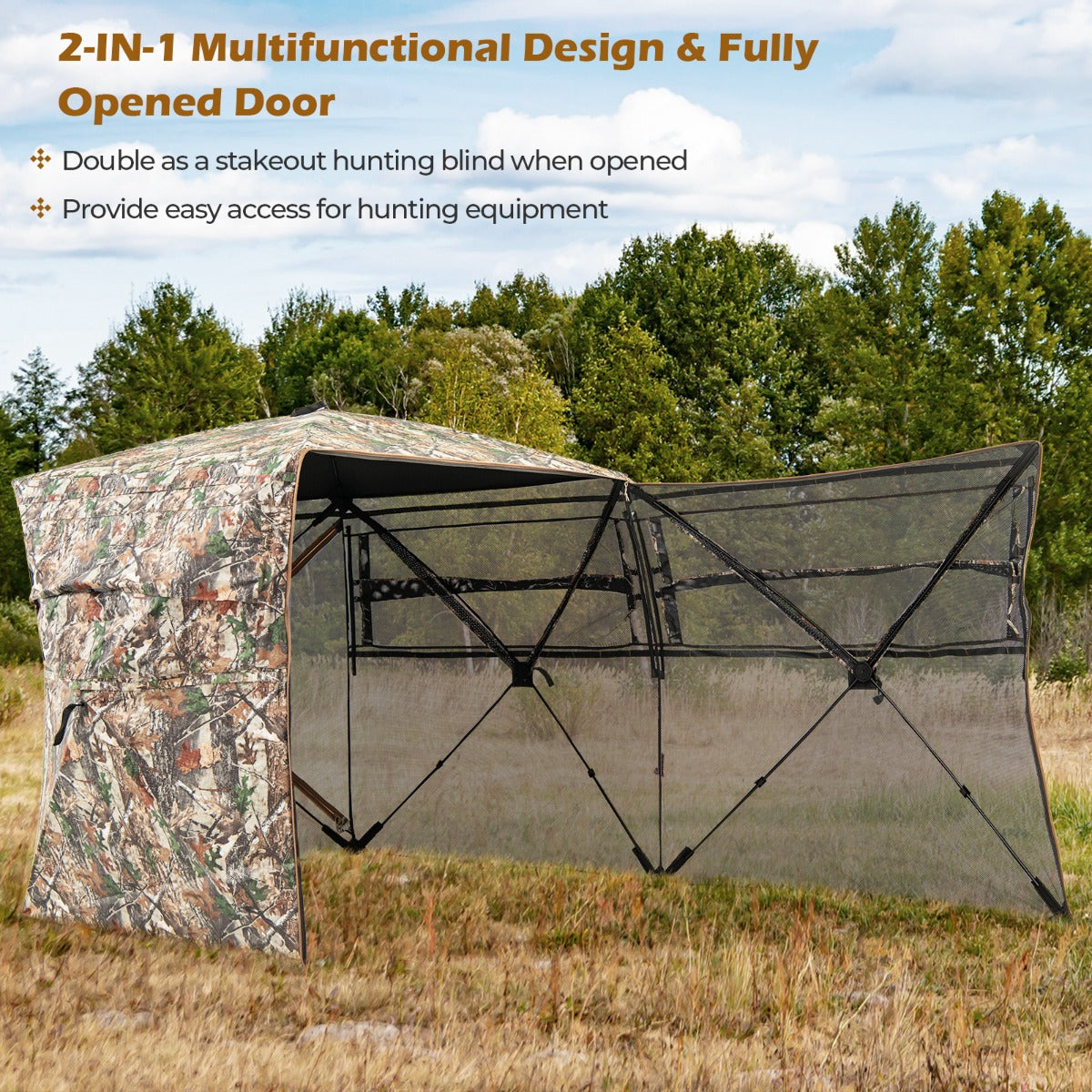 LIVSK Jachtschuilplaats voor 2-3 Personen - 360° Zicht - Opklapbaar en Draagbaar - Waterdicht - Camouflage - 148 x 148 x 170 cm -