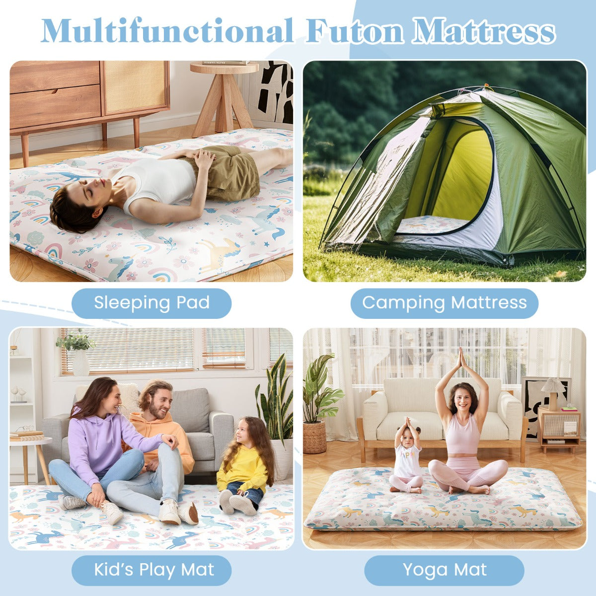 LIVSK Futonmatras in Draagtas - Afneembare Hoes - Polyester Vulling - Veelzijdig Gebruik - 200 x 90 x 10 cm - Kleurrijk