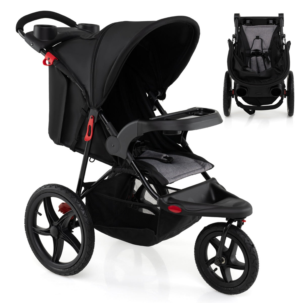 Livsk costway joggingbuggy opvouwbare jogger met verstelbare zonnekap kantelbare zitting afneembaar dienblad