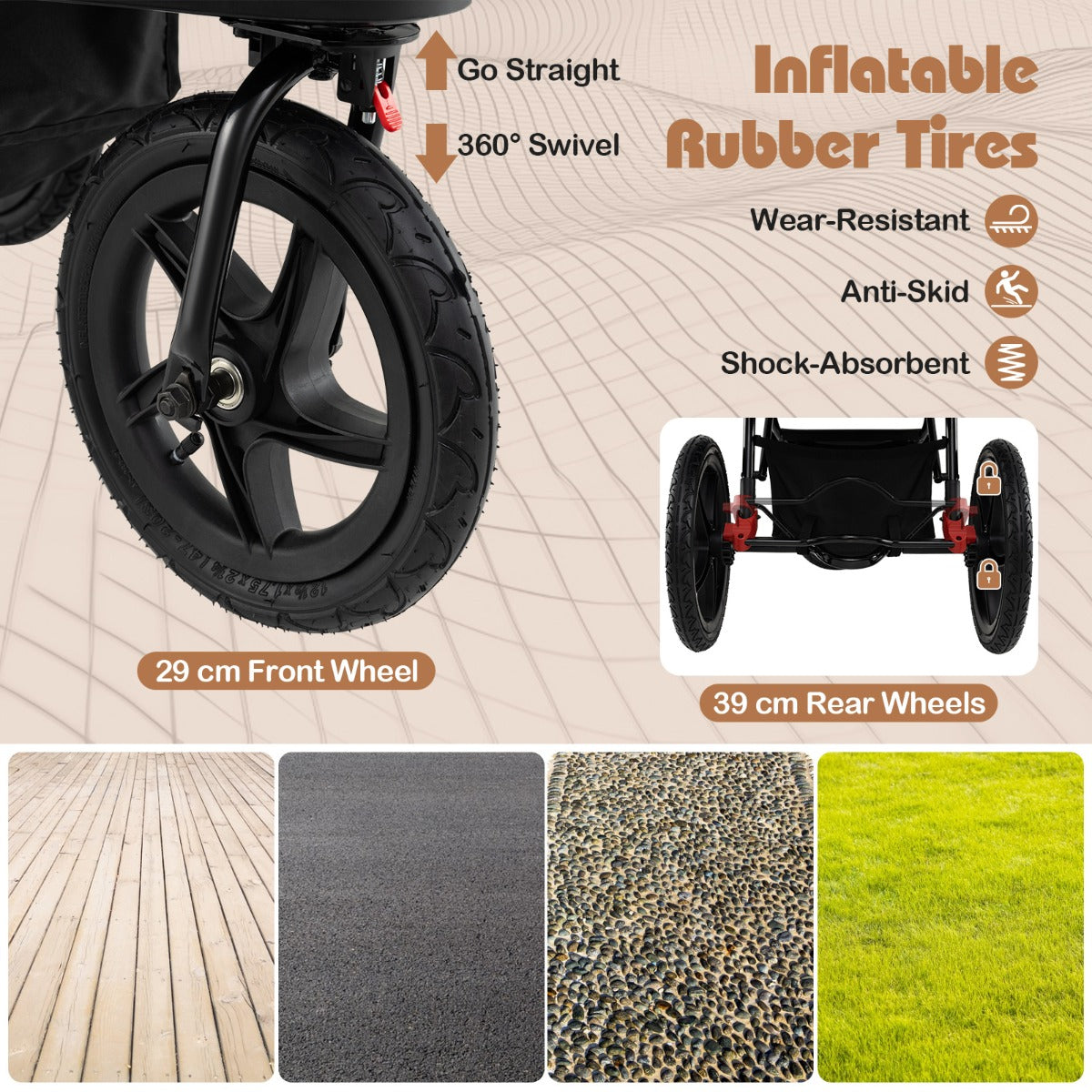 Livsk costway joggingbuggy opvouwbare jogger met verstelbare zonnekap kantelbare zitting afneembaar dienblad 2