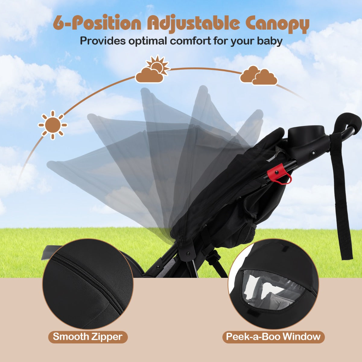 Livsk costway joggingbuggy opvouwbare jogger met verstelbare zonnekap kantelbare zitting afneembaar dienblad 6