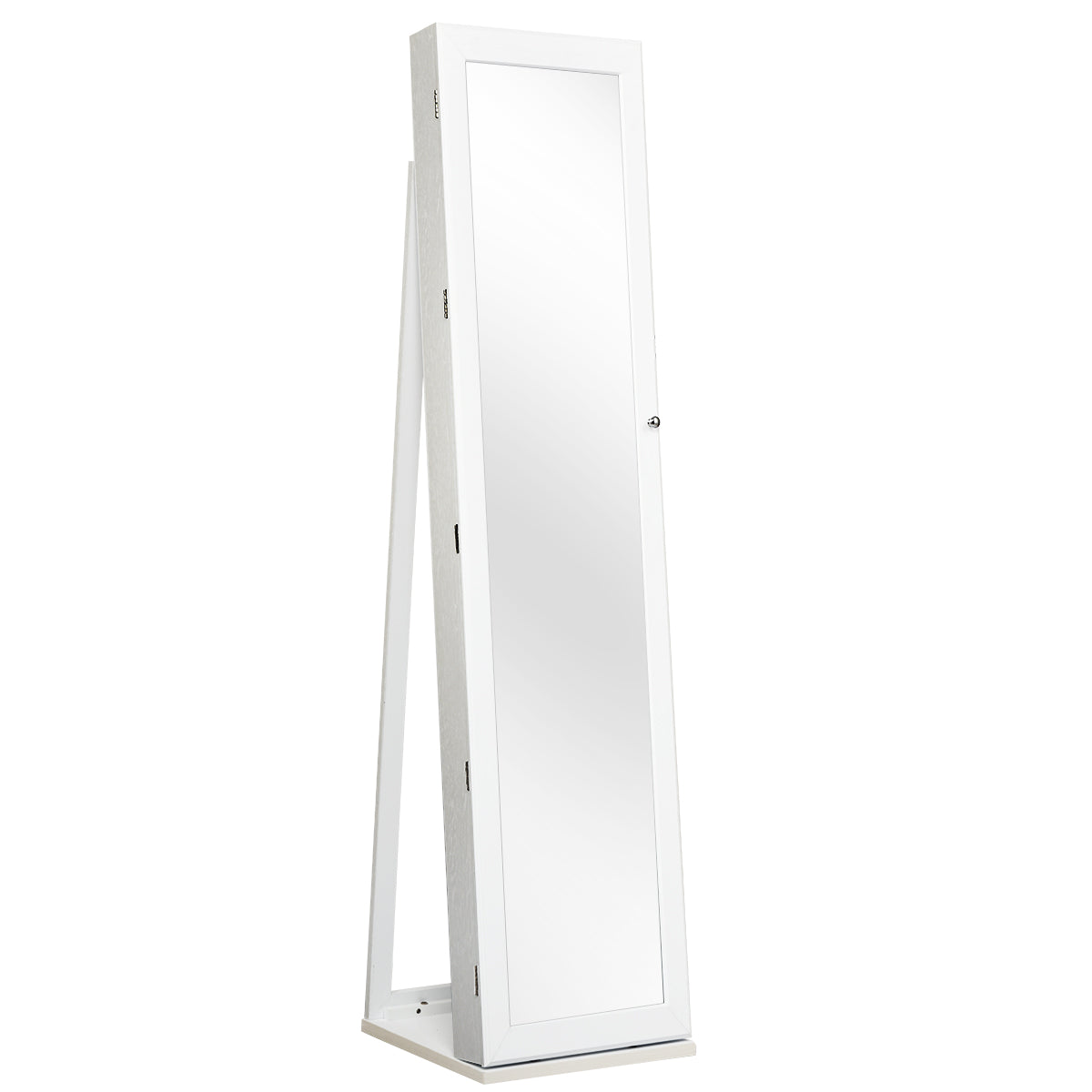 LIVSK Vrijstaande Juwelenkast met Spiegel - Afsluitbaar - Ruime Opslag voor 100 Oorbellen - MDF - Wit