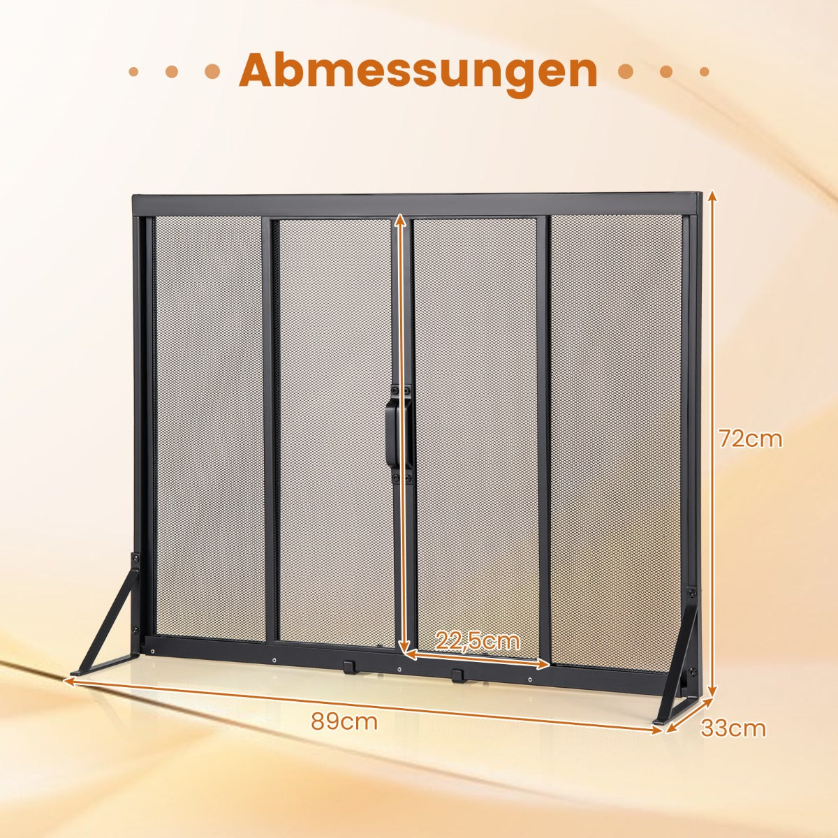 LIVSK Haardbescherming met Schuifdeuren - Hittebestendig Metaal - Driehoekig Steunframe - 89 x 72 cm - Zwart - Veilig en Stijlvol