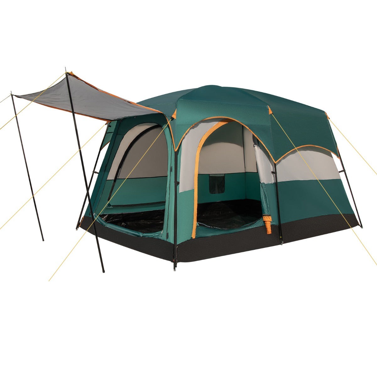 LIVSK Ruime 6-Persoons Kampeertent - 2 Kamers - Waterdicht PE-Bodemzeil - Gaasramen - 323 x 211 x 189 cm - Groen