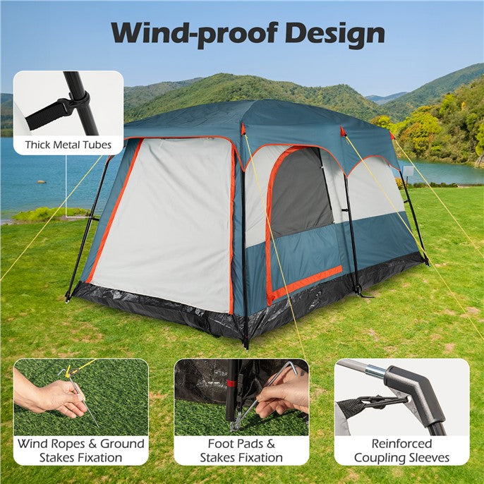 LIVSK Kampeertent 6 Personen - 2 Kamers met Scheidingswand - Waterdicht - Ventilatie met Gaasramen - 323 x 211 x 189 cm -
