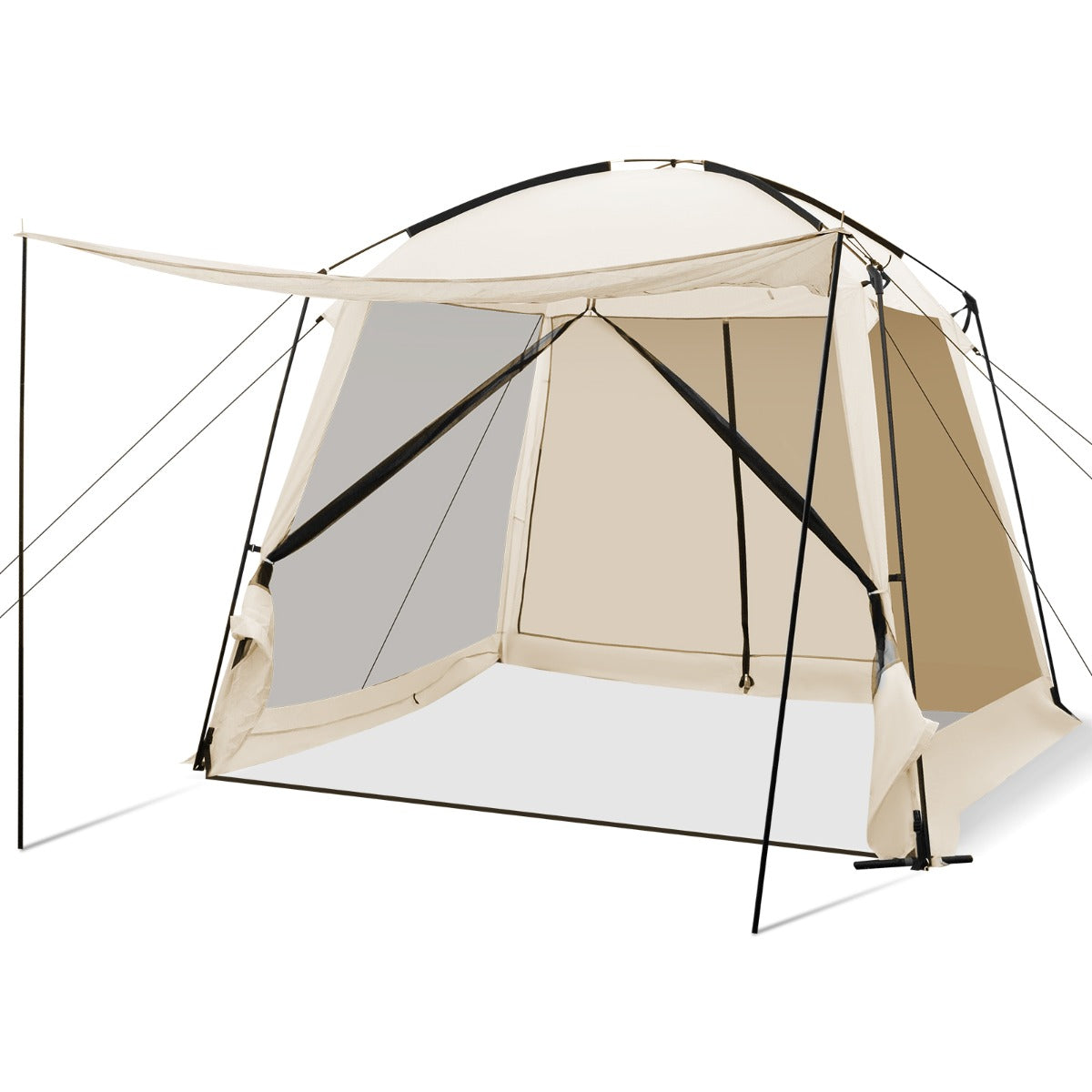 LIVSK Kampeertent voor 8-10 Personen - Waterdicht Polyester - Ventilatie met Gaaswanden - Draagbaar - 300 x 300 x 250 cm - Beige