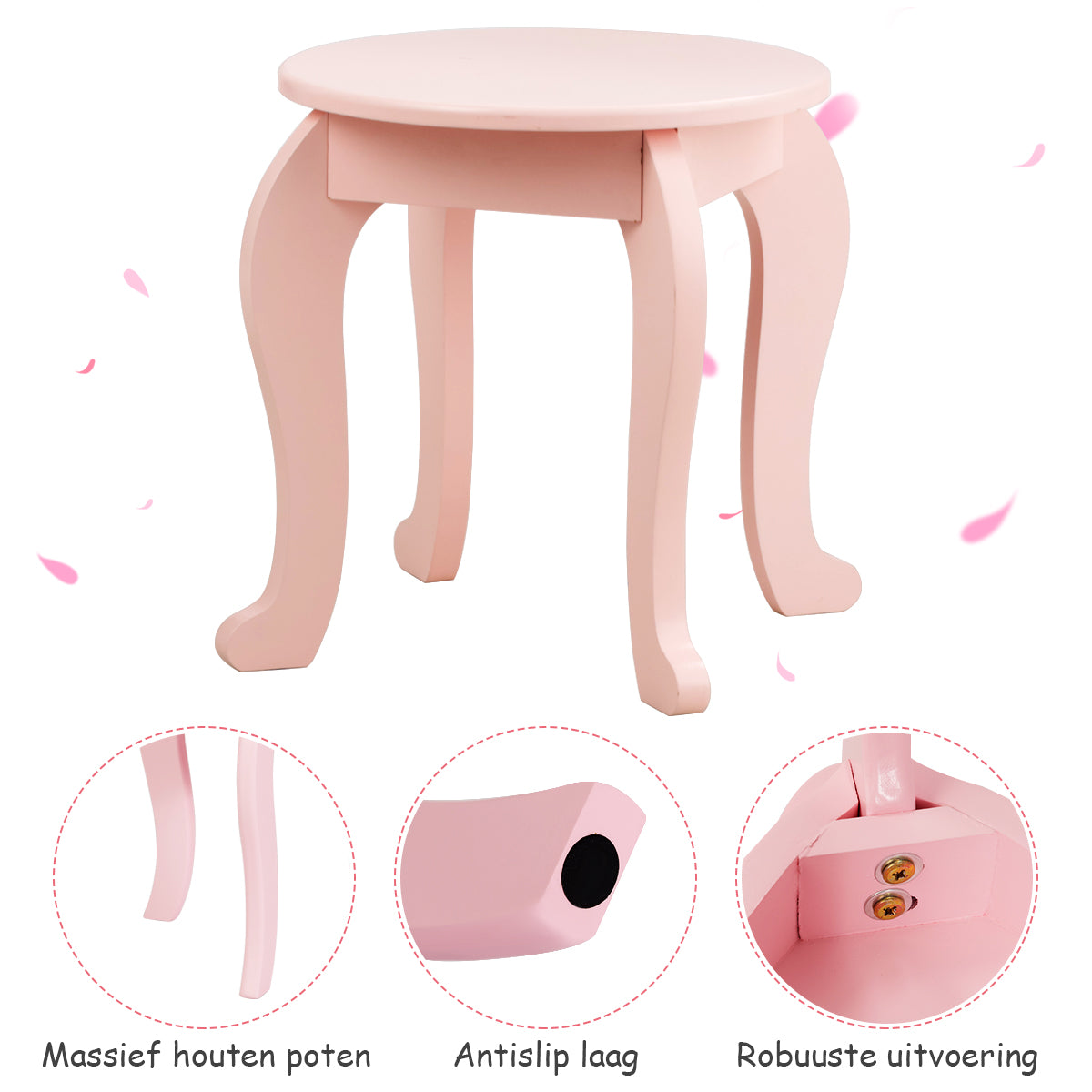 LIVSK Kaptafelset voor Kinderen - Inklapbare Spiegel - Ruime Lade - Stevig MDF en Grenenhout - 80 x 42 x 105 cm - Roze