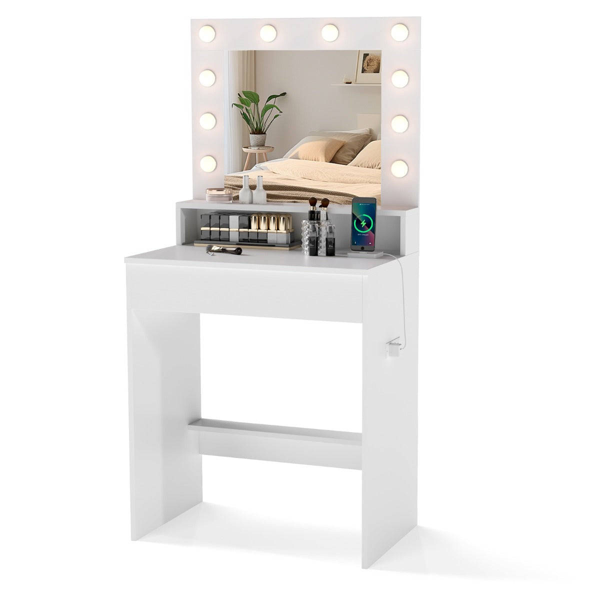 LIVSK Kaptafel met LED-Verlichting - 3 Lichtmodi - Geïntegreerd Laadstation - Ruime Opbergruimte - Veiligheidsmechanisme - Wit