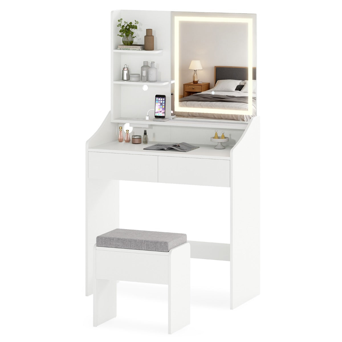 Livsk costway kaptafel met spiegel en driekleurige led verlichting 1 1