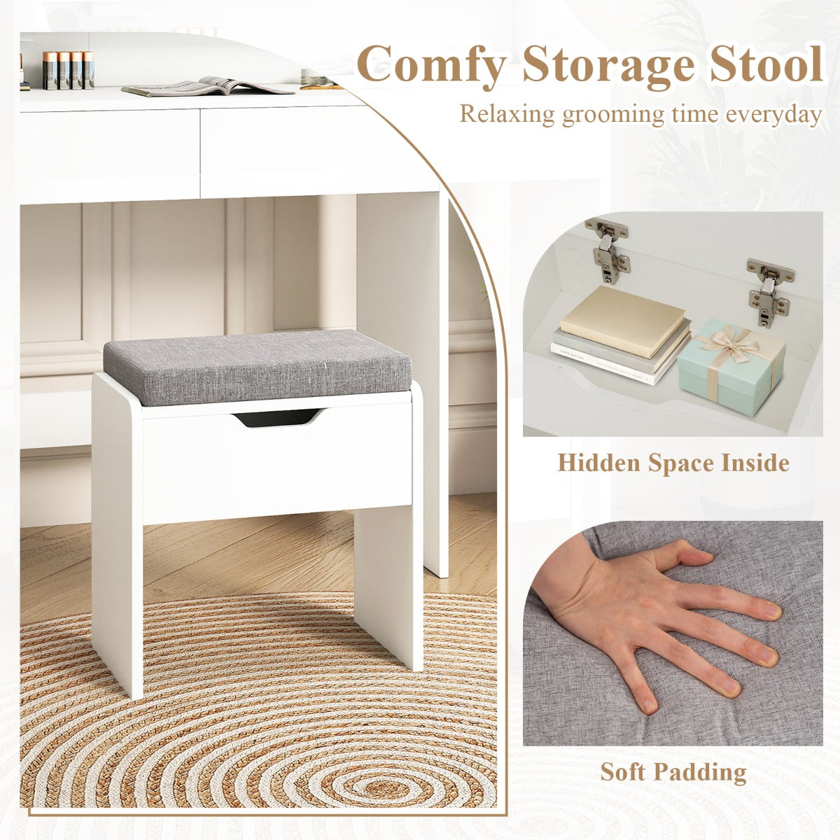 Livsk costway kaptafel met spiegel en driekleurige led verlichting 6