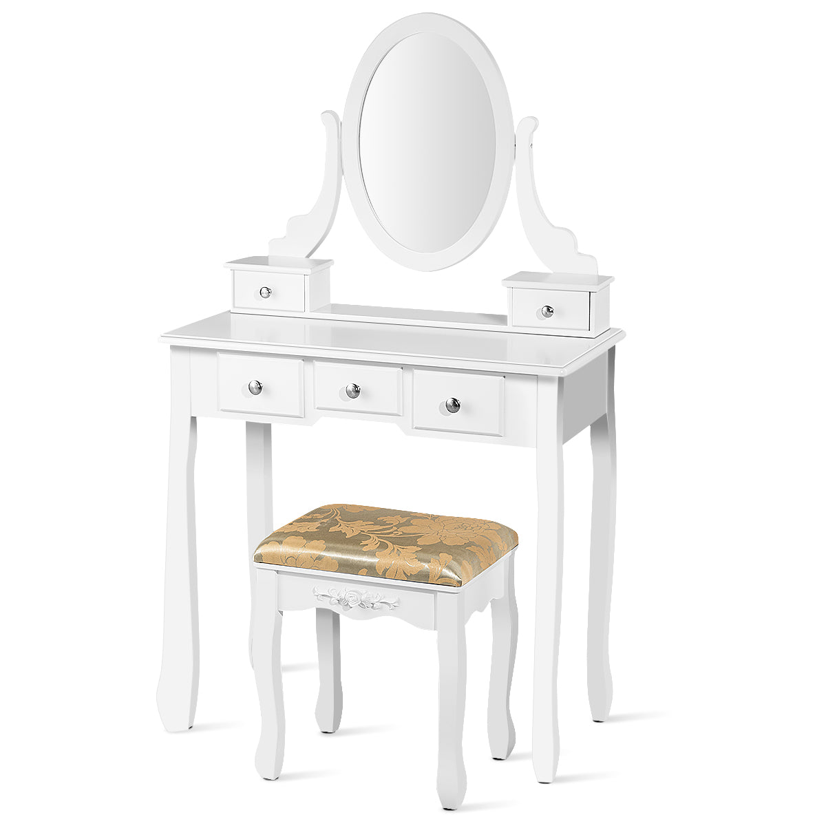 LIVSK Multifunctionele Kaptafel Set - 360° Draaibare Spiegel - 5 Lades - Stijlvolle Make-Uptafel - 80 x 40 x 136 cm - Wit