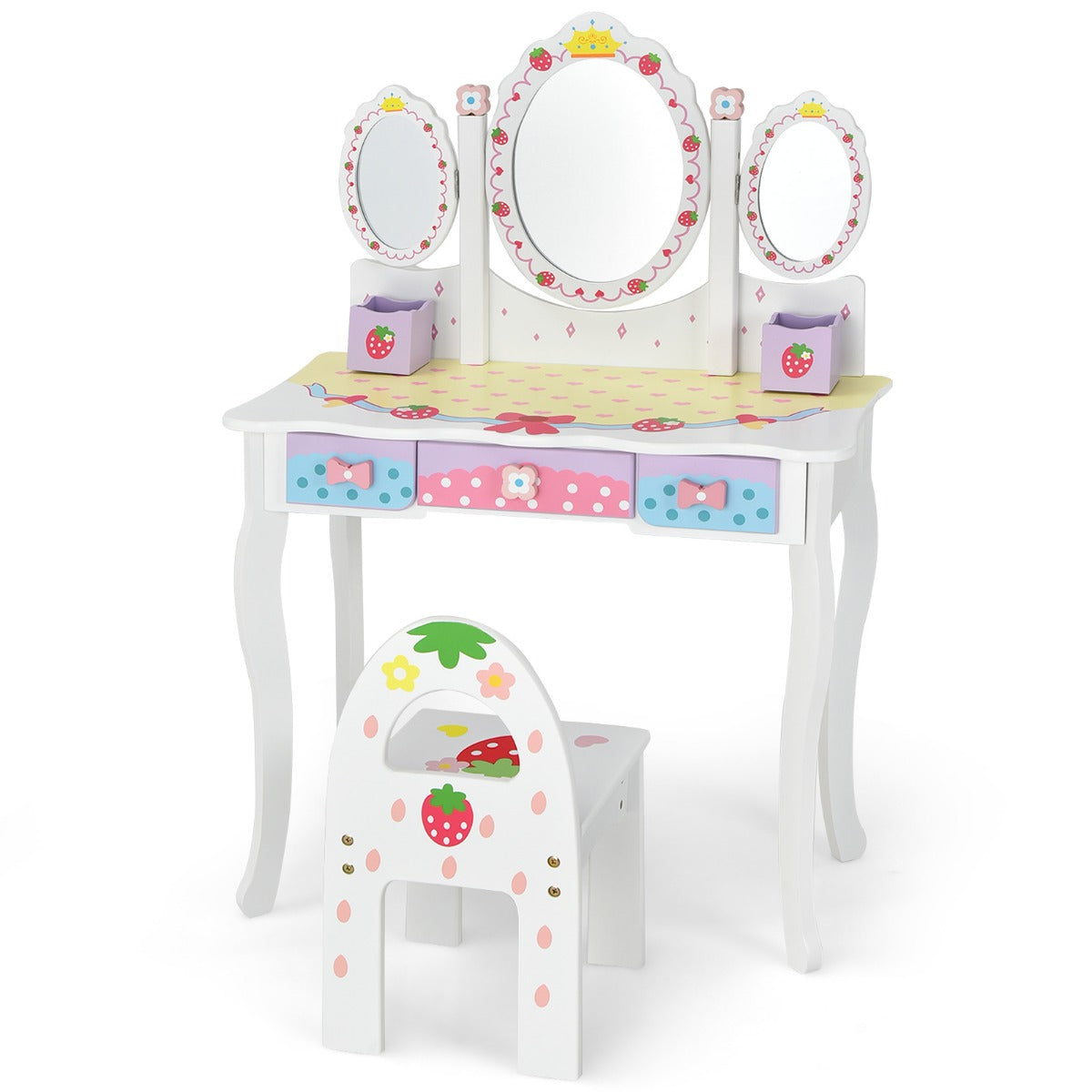 LIVSK Kinderkaptafel met Spiegels - Opvouwbaar Bureau - 3 Laden - Duurzaam MDF - Veilig en Schattig - 70 x 34 x 105 cm - Wit