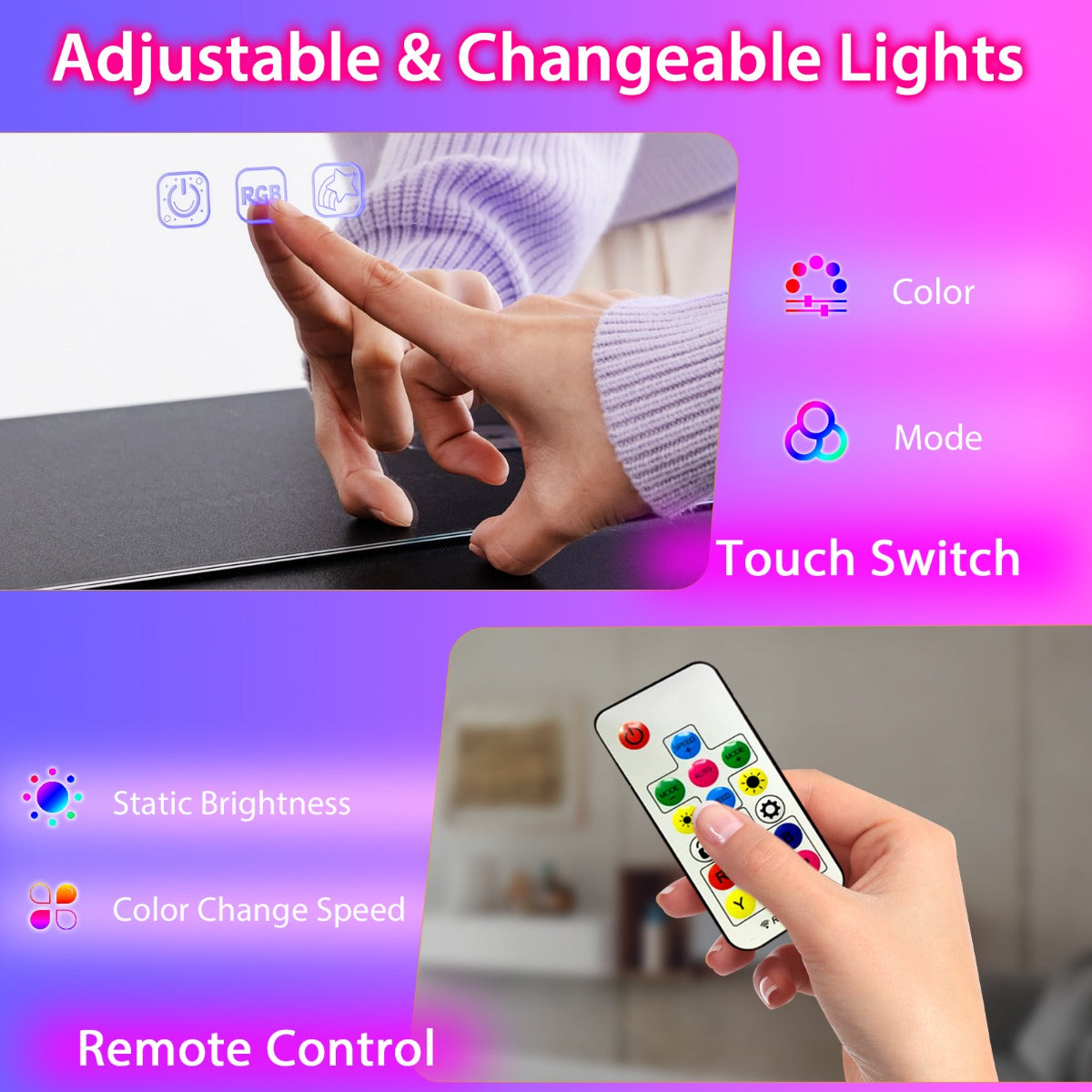 LIVSK LED-verlichte kaptafelset - 7 RGB-modi - Aanraakschakelaar en afstandsbediening - Grote opbergruimte - Wit