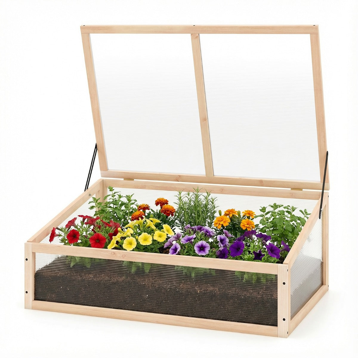 Livsk costway kas houten kas verhoogd plantenbed met transparant klapdak naturel 1 1
