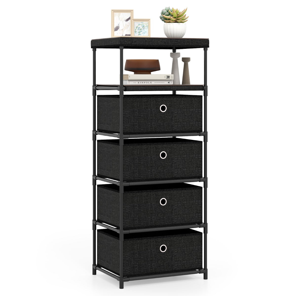 LIVSK Opvouwbare Commode - 4 Uitneembare Lades - Werkblad en Extra Plank - Stabiele Constructie - 40 x 30 x 99,5 cm - Rustiek