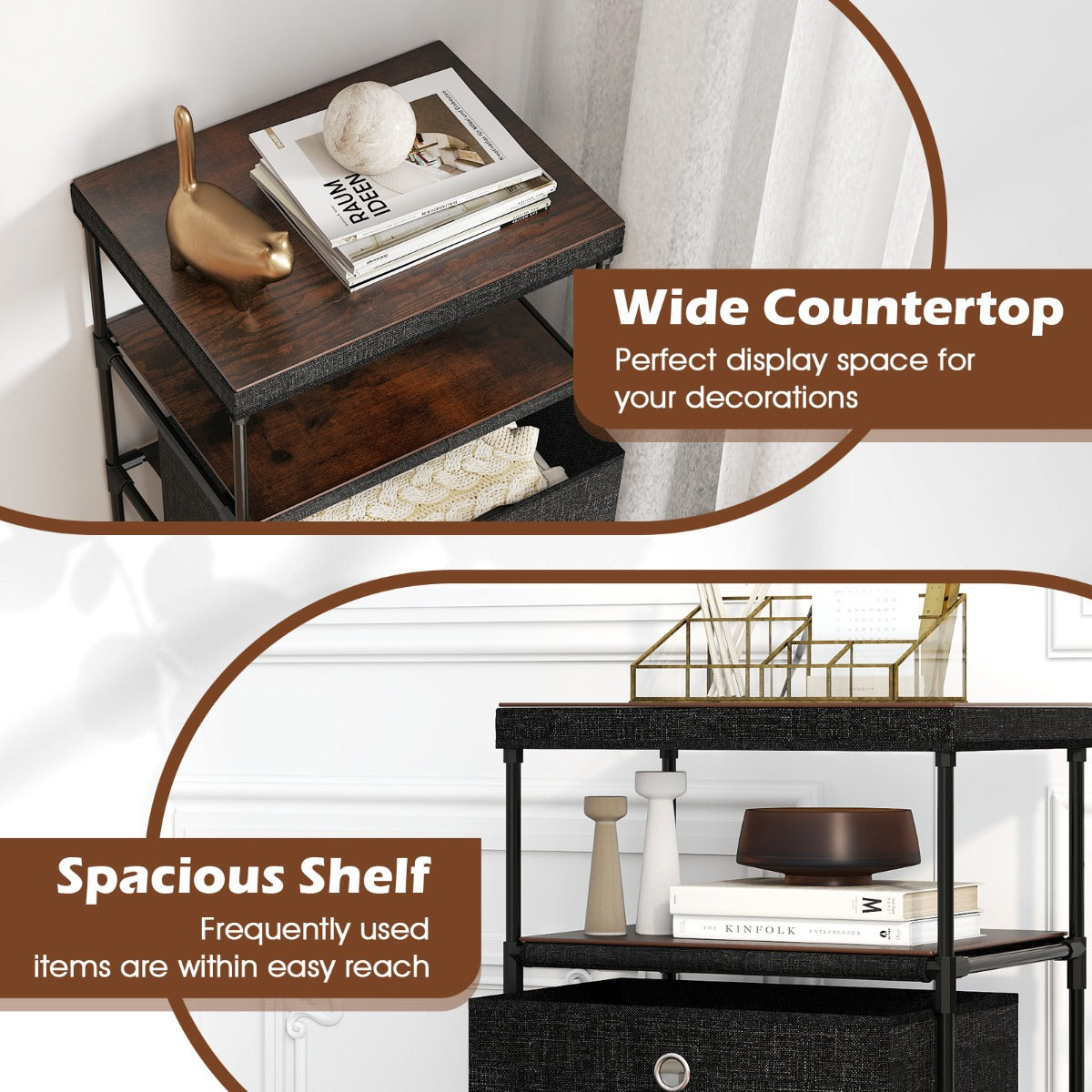 LIVSK Opvouwbare Commode - 4 Uitneembare Lades - Werkblad en Extra Plank - Stabiele Constructie - 40 x 30 x 99,5 cm - Rustiek