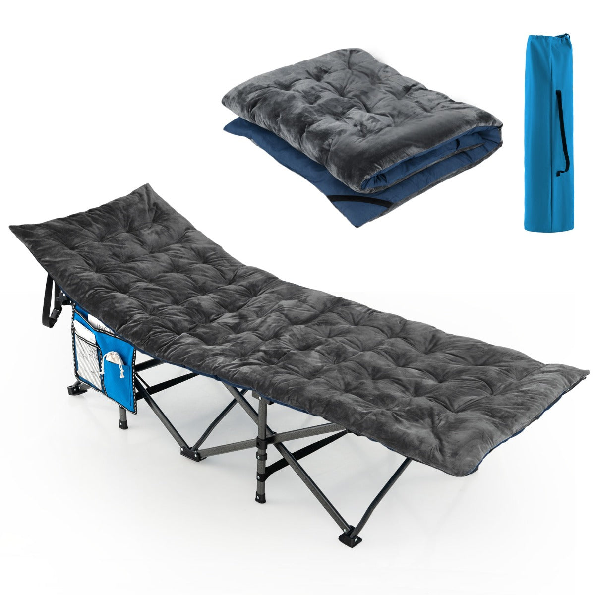 Livsk costway katoenen veldbed kussen 7 cm dikke matras met 4 bevestigingsbanden multifunctioneel voor campingbed ligstoel tuinligstoel donkergrijs
