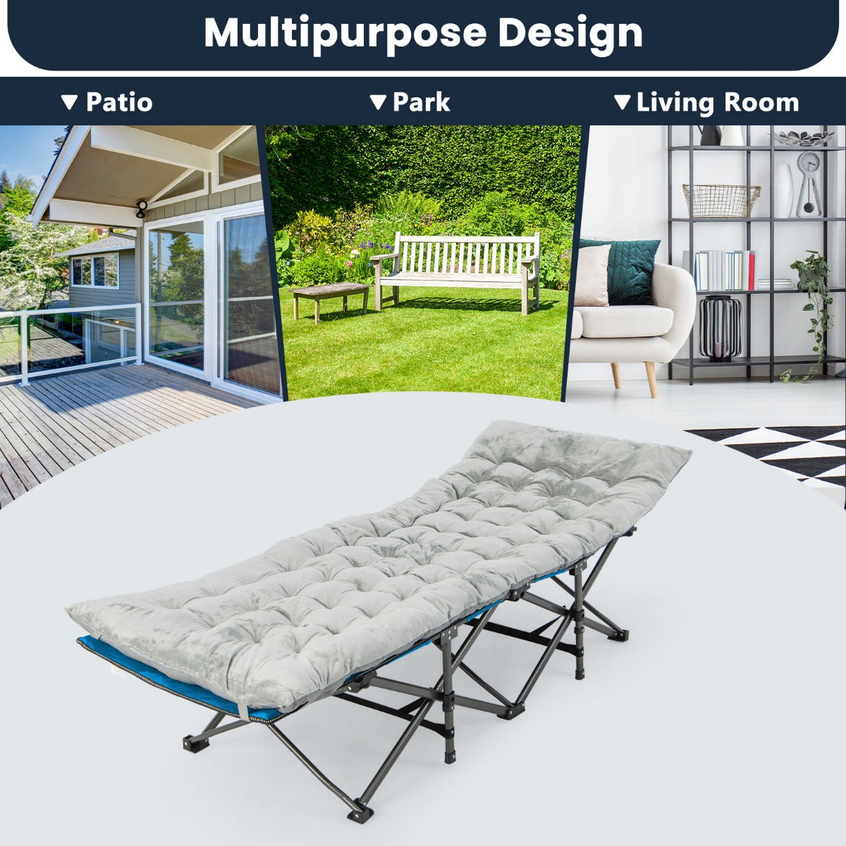 LIVSK Veldbedkussen - Hoogwaardig Kristal-Fluweel - Ademend en Ondersteunend - Met Bevestigingsbanden - 190 x 70 cm - Grijs