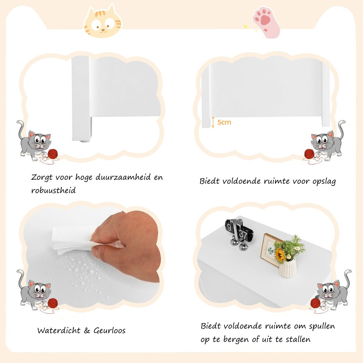 LIVSK Kattenbakmeubel - Multifunctioneel met Bovenopening - Scharnierend Deksel - 80,5 x 51 x 51 cm - Wit