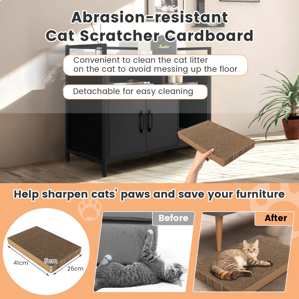 LIVSK Verborgen Kattenbak Kast - Geventileerd - Ruime Opbergruimte - Krabpaal - Stabiele Constructie - Zwart 90 x 45 x 74 cm