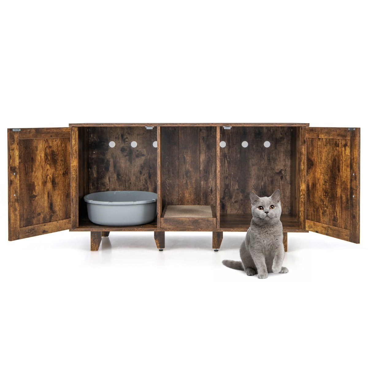 LIVSK 3-in-1 Kattenmeubel - Bijzettafel, TV-standaard en Krabplank - Ruimte voor 2 katten - Stevig en stijlvol - Bruin