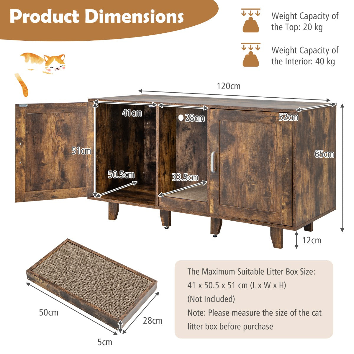 LIVSK 3-in-1 Kattenmeubel - Bijzettafel, TV-standaard en Krabplank - Ruimte voor 2 katten - Stevig en stijlvol - Bruin