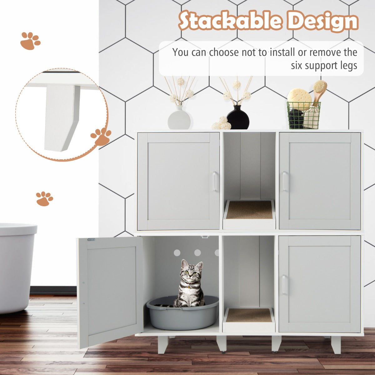 LIVSK Multifunctioneel Kattenmeubel - Verberg kattenbakken - Krabplank - Stabiele constructie - Tot 50" tv - 120 x 52 x 65 cm -